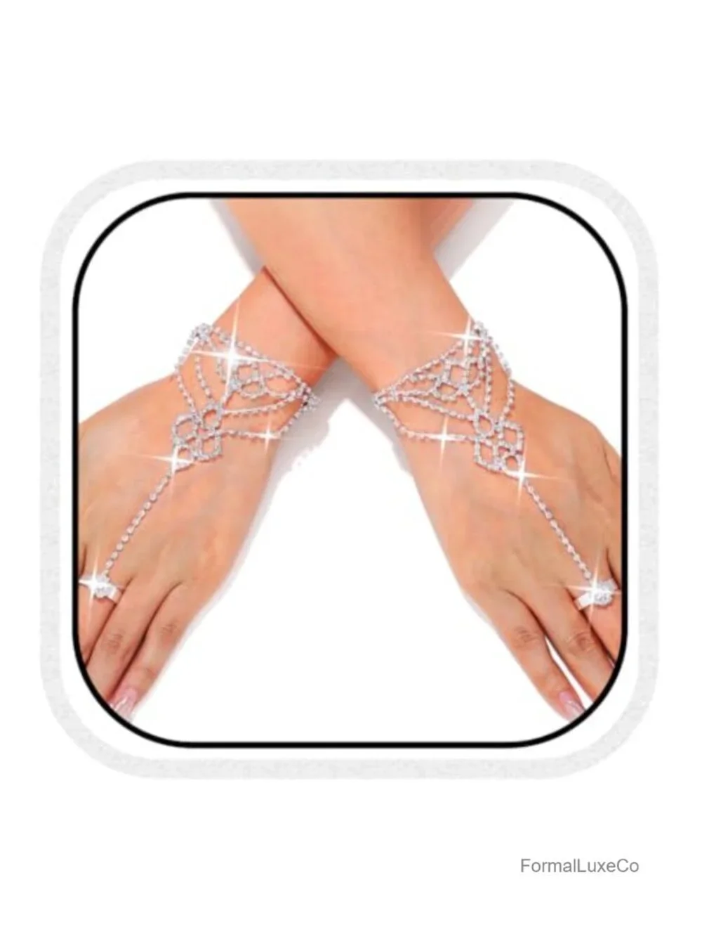 Rhinestone Fingerless Gloves Sparkly Crystal Hand Chain for Wedding